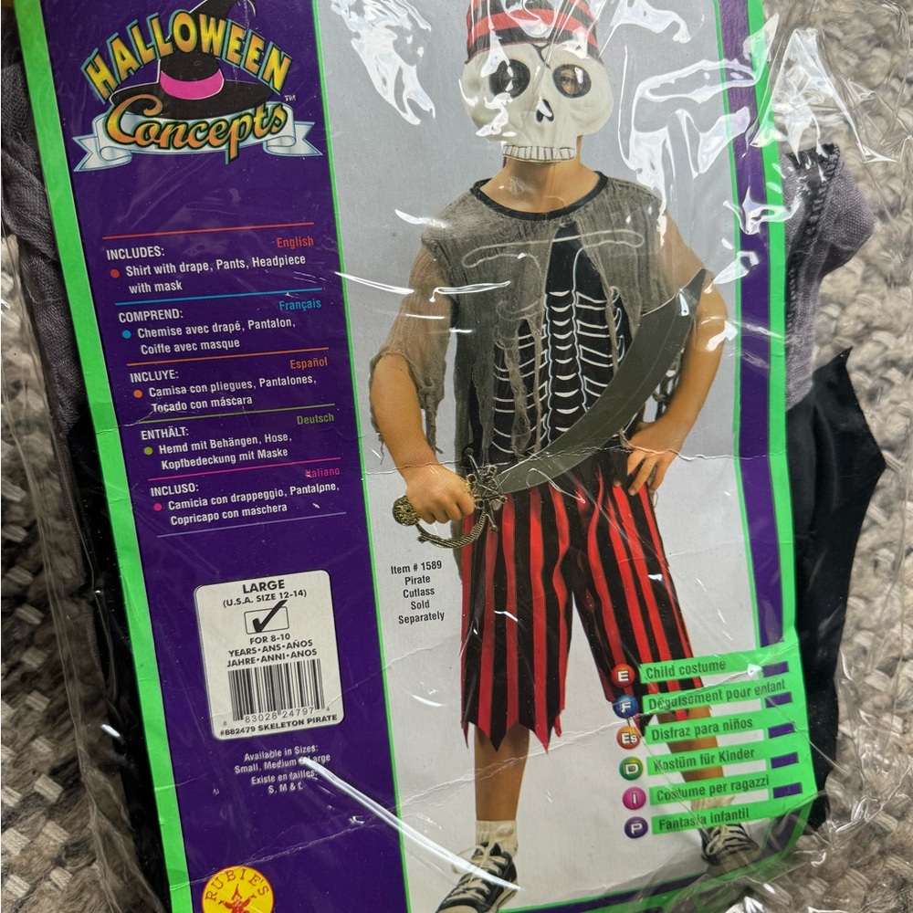 Skeleton Pirate Costume for Kids - Black and Red. Kids sz. Large. NWT